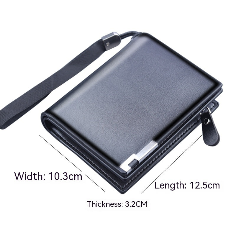 Men's Zipper Wallet, Large Capacity Three Fold