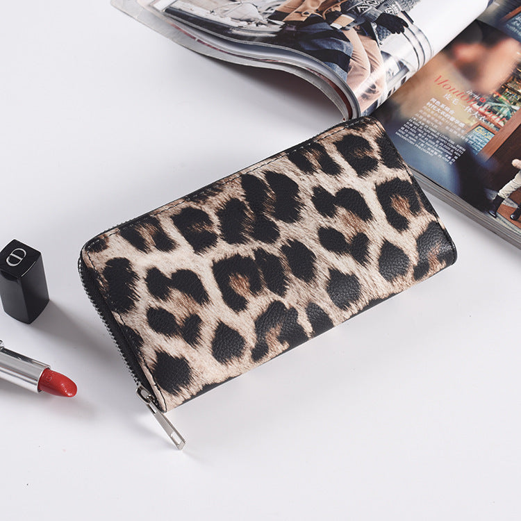 Womens Leopard Print Wallets Cheetah Animal Print Zipper Money Organizers