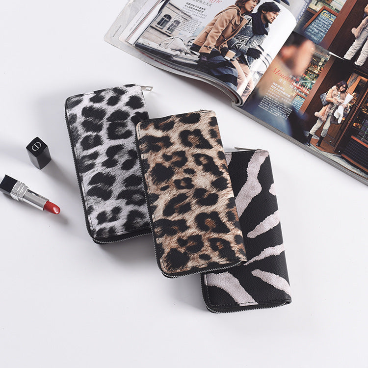 Womens Leopard Print Wallets Cheetah Animal Print Zipper Money Organizers