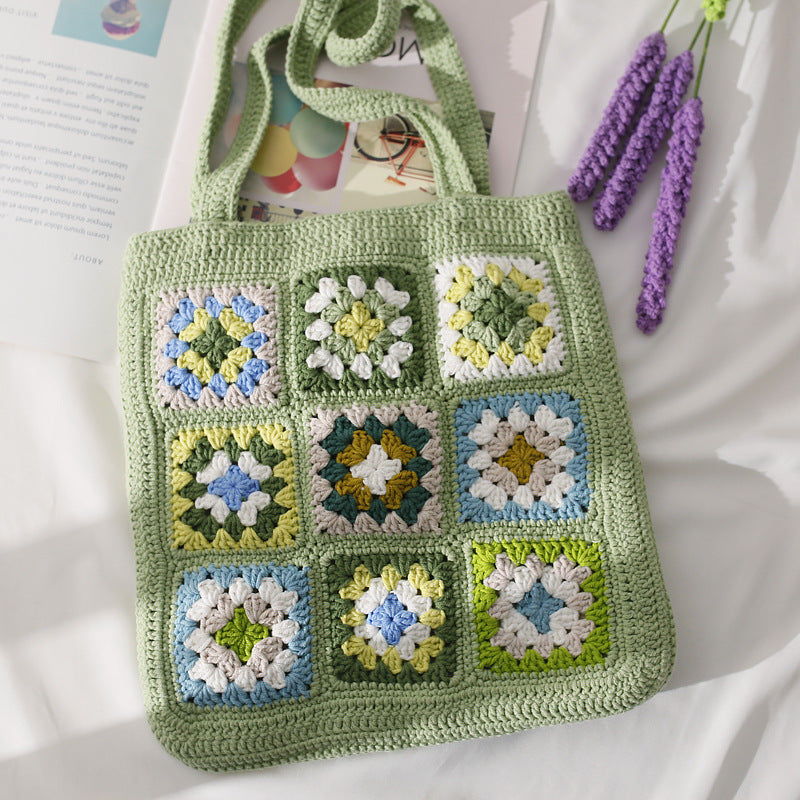 Hand-woven Grandmother's Checkered Shoulder Bag