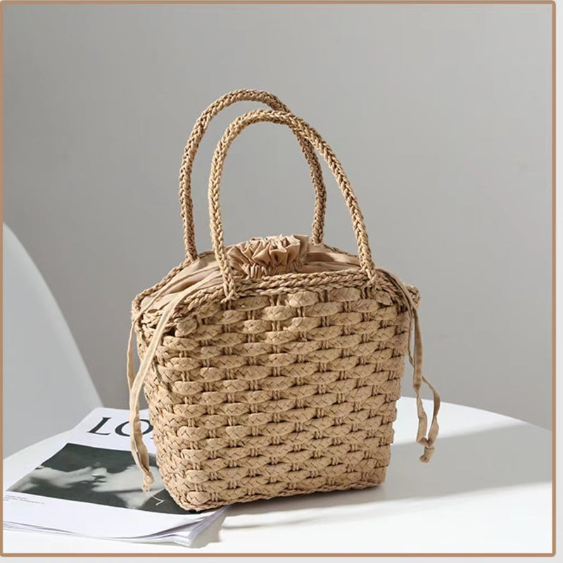 Boho Straw Bag With Drawstring Handle