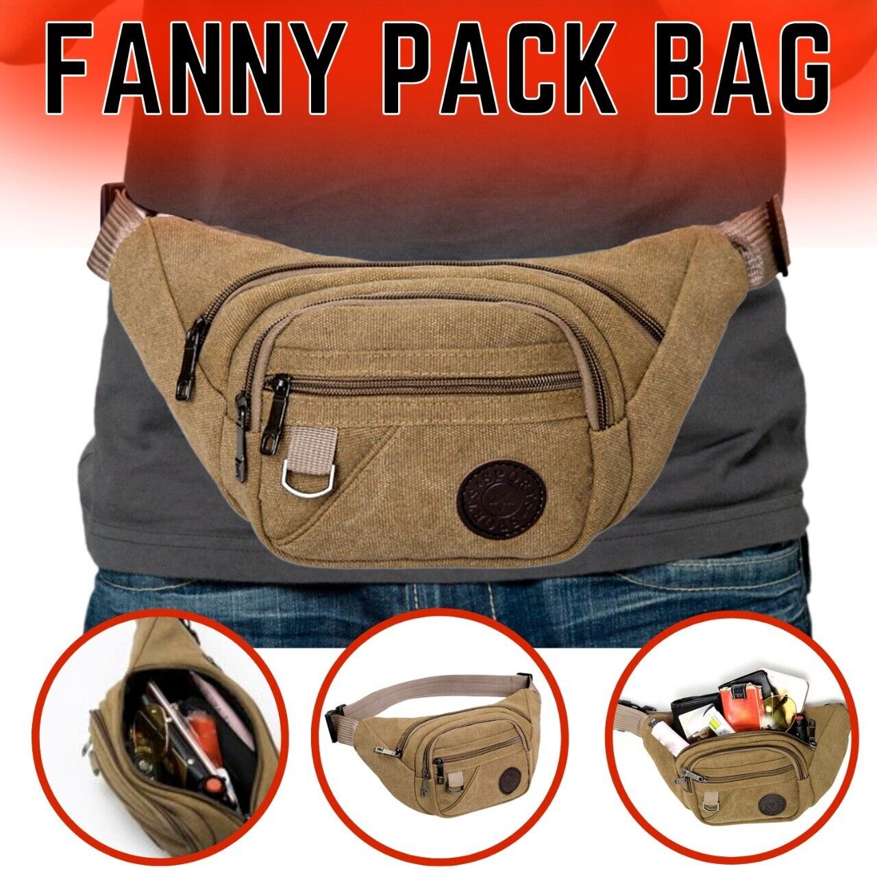 Fanny Pack Belt waist Bag Cross body Sling Shoulder Travel Sport Pouch.