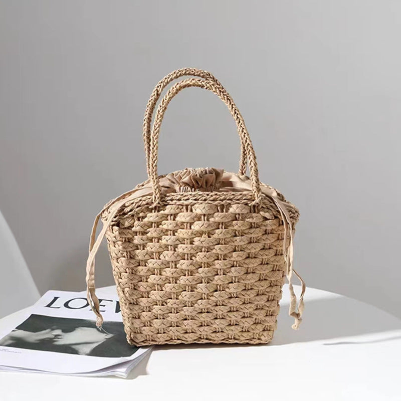 Boho Straw Bag With Drawstring Handle