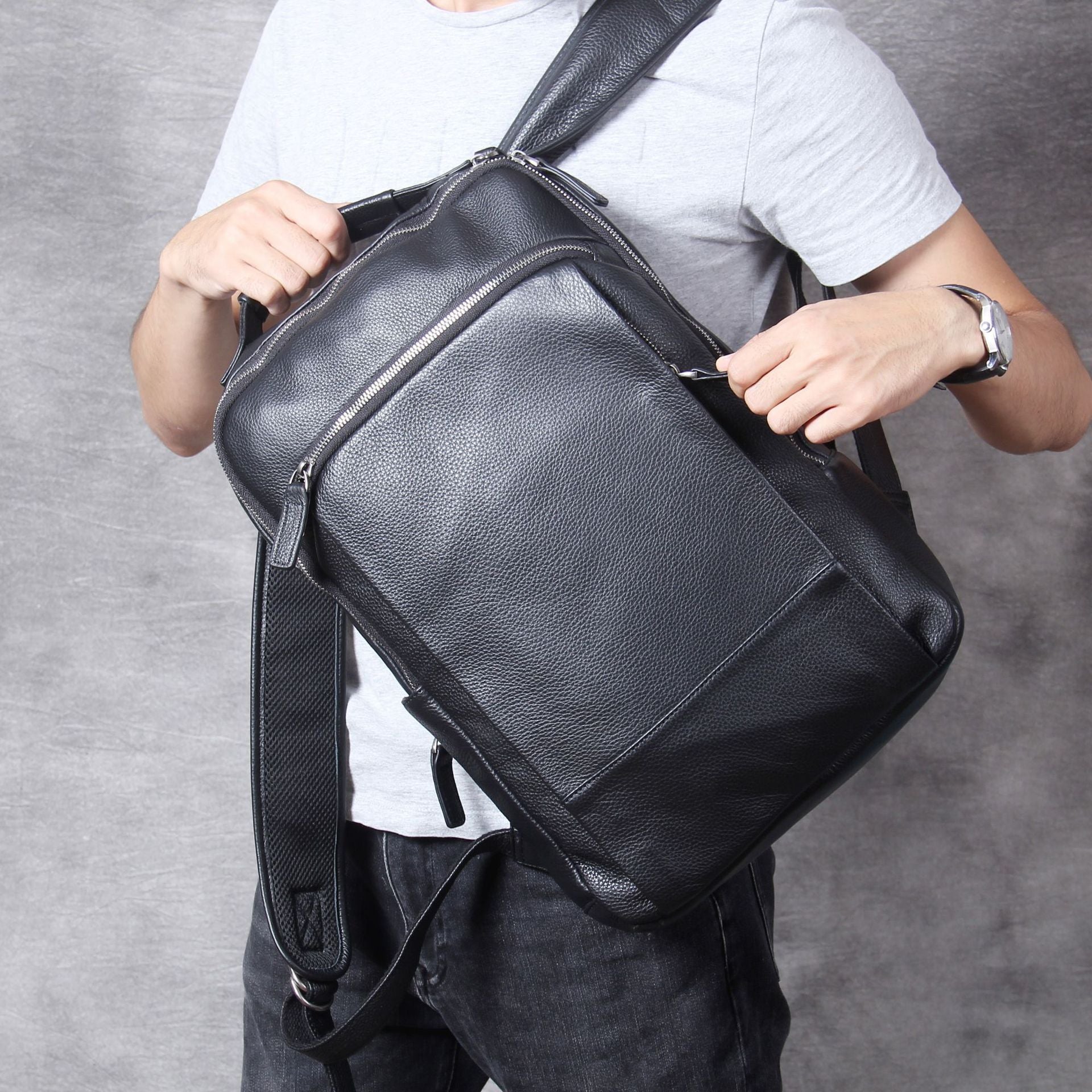 Black Leather Backpack Handmade Travel Backpack