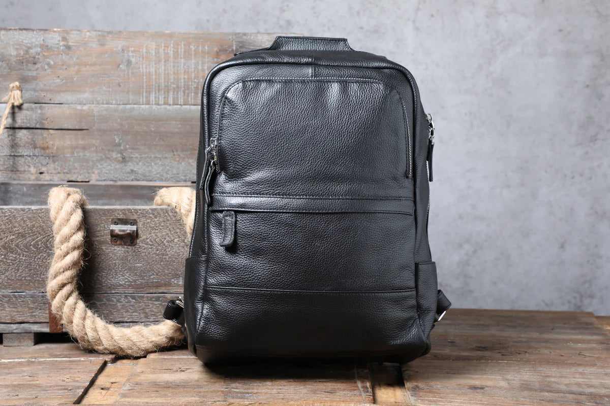 Black Leather Backpack Handmade Travel Backpack