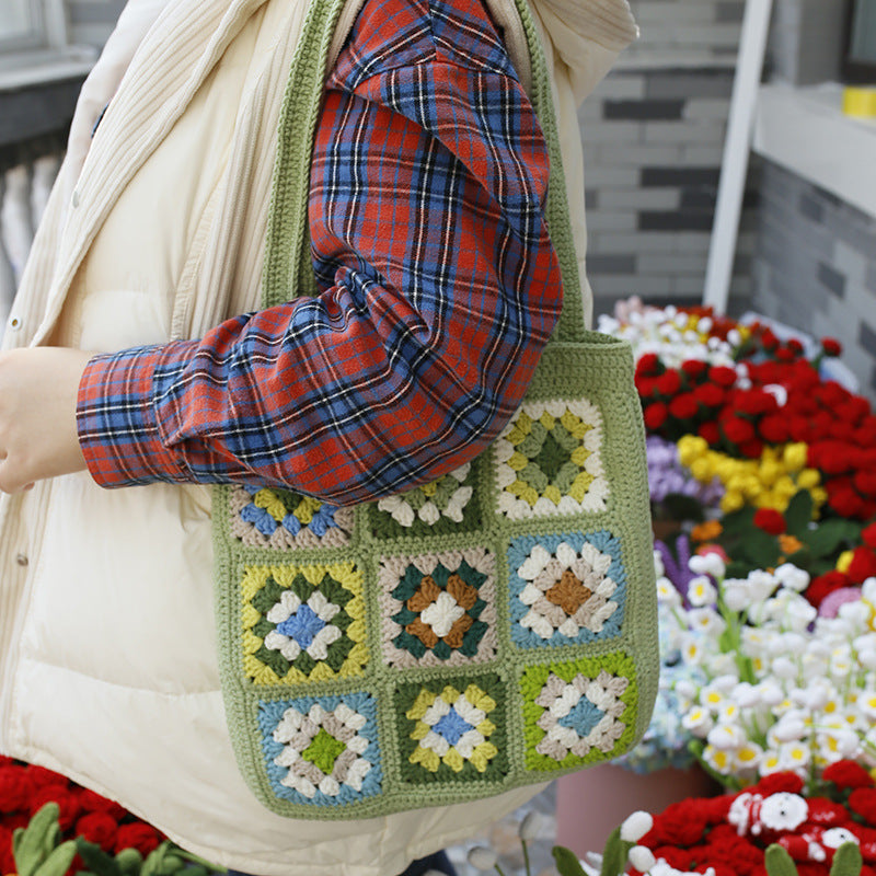 Hand-woven Grandmother's Checkered Shoulder Bag